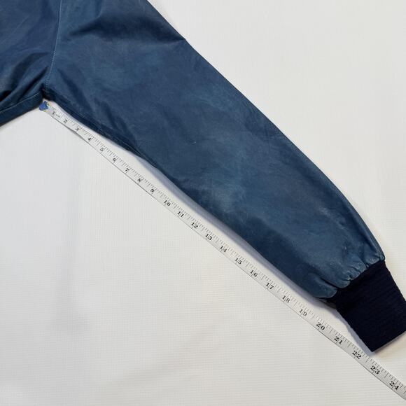 Brogden Track Jacket Mens Large Blue Leather Bomber Raglan Two-Way Zip Rib Knit - Picture 16 of 16